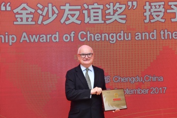 John receiving Chengdu Jinsha Friendship Award